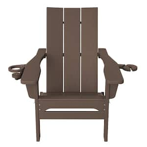 Classic Brown Folding Plastic Adirondack Chair with Double Cup Holder