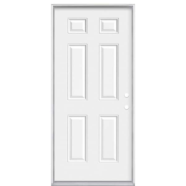 Masonite 36 in. x 80 in. Premium 6-Panel Left Hand Inswing Primed White Steel Prehung Front Exterior Door with No Brickmold