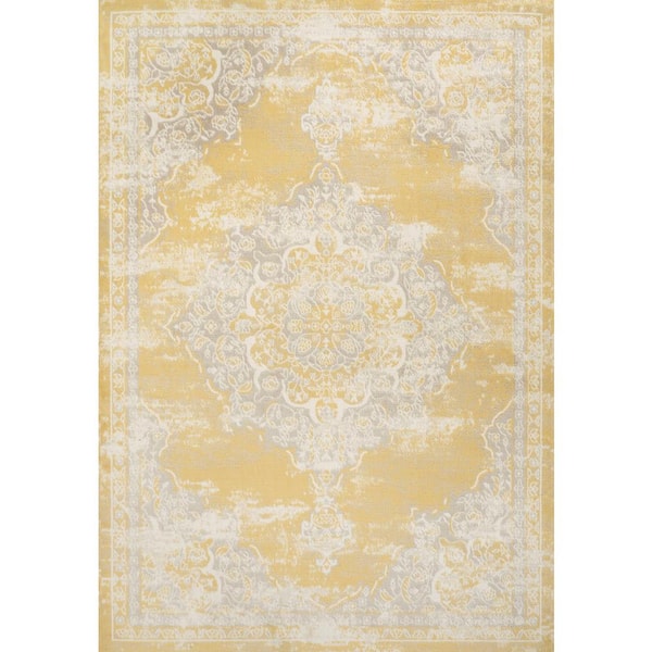 Alhambra Ornate Medallion Modern Yellow/Cream 8 ft. x 10 ft. Area Rug