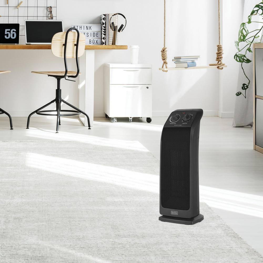 Black Ceramic Electric Tower Heater with Adjustable Thermostat