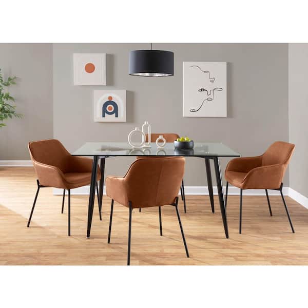 Daniella Camel Faux Leather and Black Metal Dining Chair (Set of 2)