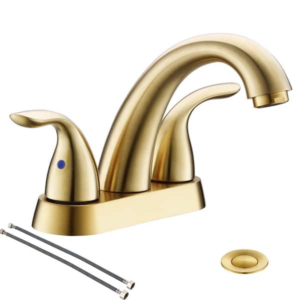 Phiestina 4 in. Centerset 2-Handle Stainless Steel Bathroom Faucet in Brushed Gold