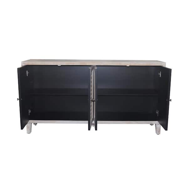 FUNKOL 59.84 in. x 15.75 in. x 31.5 in. MDF Freestanding Ready to Assemble Base Storage Cabinet in Natural Wood with 4Doors