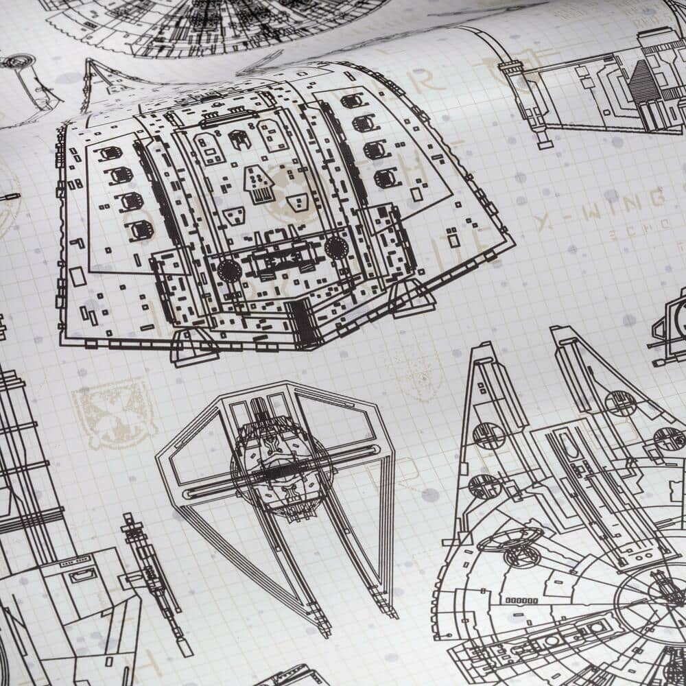 Gray Star Wars Blueprint Peel and Stick Wallpaper Roll