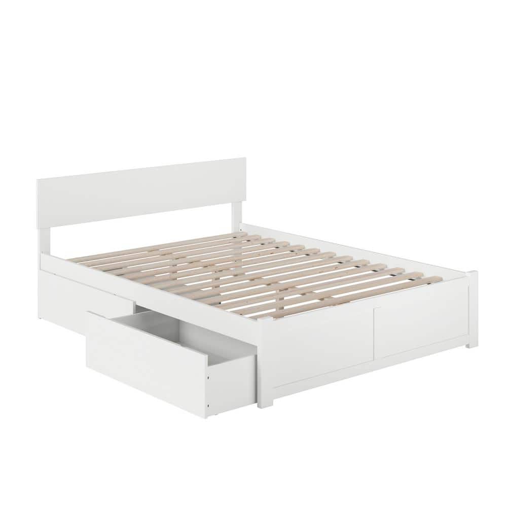Orlando Queen White Eco-Friendly Hardwood Bed with Storage Drawers