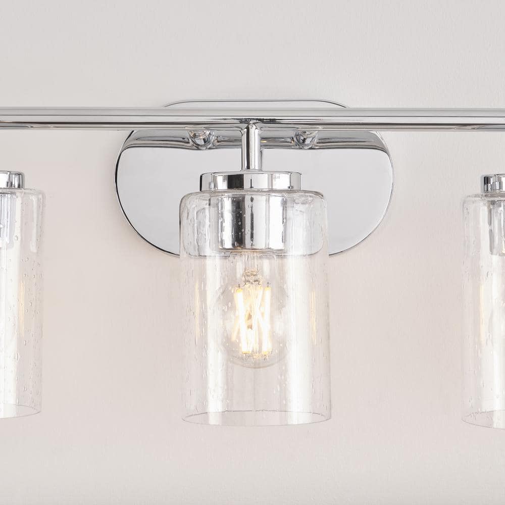 Chrome Clear Seeded Glass 3-Light Dimmable Vanity Fixture