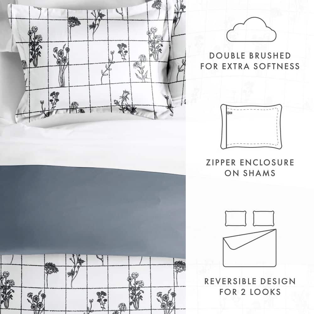 Gray Reversible Flower Field Twin/Twin XL Duvet Cover Set