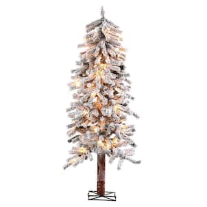 6 ft. Pre-Lit Flocked Alpine Artificial Christmas Tree with Clear Lights