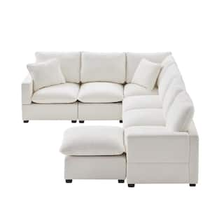 110 in. x 84 in. Square Arm Chenille Modern U-Shaped 7 Seat Modular Sofa in White