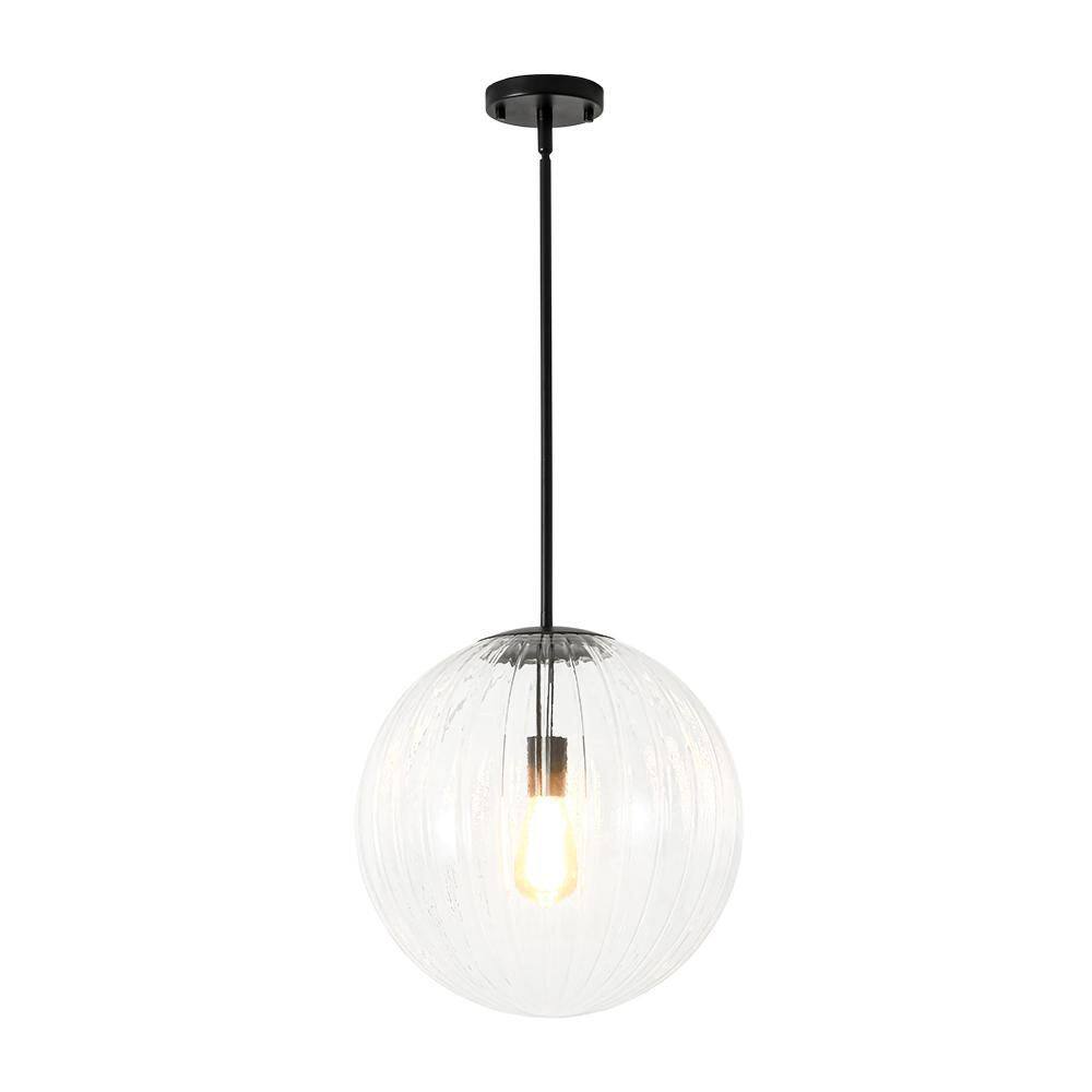 Aero Globe 15 in. 1-Light Matte Black Moderne Adjustable Height Pendant with Clear Ribbed Glass Shade price history on PriceWatchPro