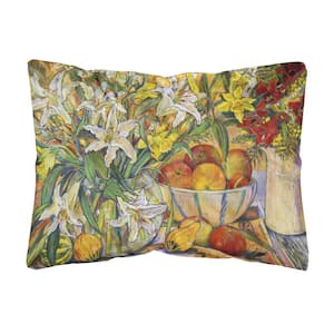 12 in. x 16 in. Multi-Color Lumbar Outdoor Throw Pillow Fruit Flowers and Vegetables Fabric Decorative Pillow