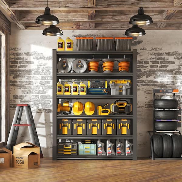 Unbranded 6-Tier Black Storage Metal Shelving, Adjustable Height, 2400 lb. Heavy Duty Shelving