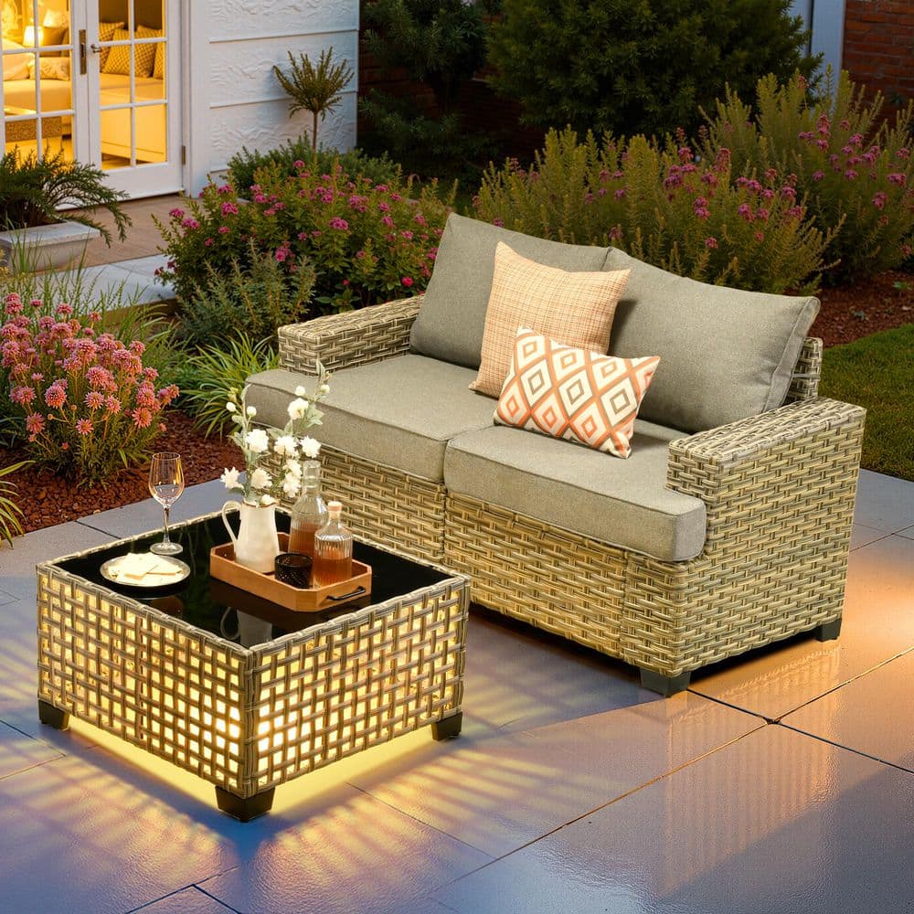 Solstice Wicker Outdoor Couch with Drak Gray Cushions and Coffee Table price history on PriceWatchPro