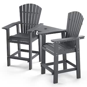 Durable All-Weather Resistant HDPE Plastic Outdoor Bar Stools Adirondack Arm Chairs (2-Pack) in Gray
