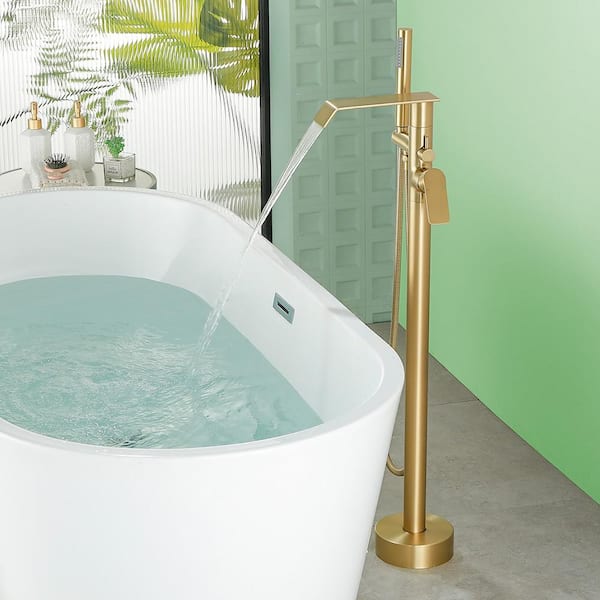 Ami Single-Handle Freestanding Tub Faucet with Hand Shower in Brushed Gold
