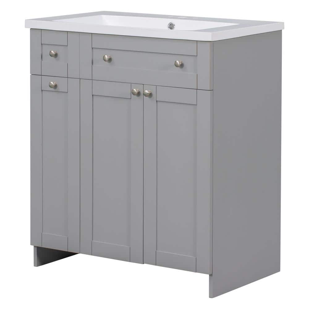 30 in. W x 18 in. D x 34.5 in. H Gray Linen Cabinet with Bath Vanity, Adjus