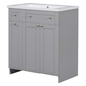 30 in. W x 18 in. D x 34.5 in. H Gray Linen Cabinet with Bath Vanity, Adjustable Shelf and White Resin Sink Top