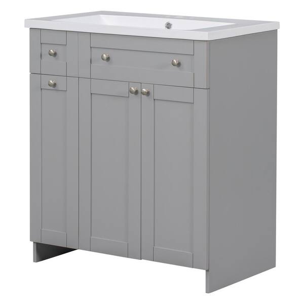 Unbranded 30 in. W x 18 in. D x 34.5 in. H Gray Linen Cabinet with Bath Vanity, Adjustable Shelf and White Resin Sink Top