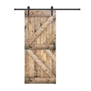 Double KL 24 in. x 84 in. Fully Set Up Dark Walnut Finished Pine Wood Sliding Barn Door with Hardware Kit