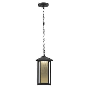 Mauvo Canyon Modern 1-Light Black Integrated LED Outdoor Dusk to Dawn Small Pendant Light with Seeded Glass