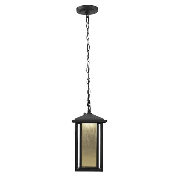Home Decorators Collection Mauvo Canyon Black Dusk to Dawn Small LED Outdoor Pendant Light Fixture with Seeded Glass