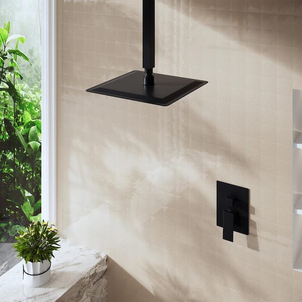 1-Spray Pattern with 2.5 GPM 10 in. Wall Mount Rain Square Fixed Shower Head in Matte Black