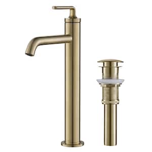 Ramus Single Hole Single-Handle Vessel Bathroom Faucet with Matching Pop-Up Drain in Brushed Gold