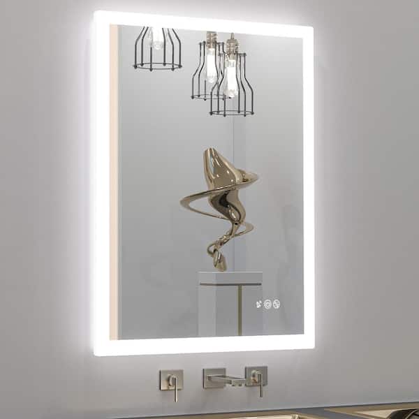 KeonJinn 28 in. W x 36 in. H Large Rectangular Frameless LED Light Anti-Fog Acrylic Sensor Wall Bathroom Vanity Mirror