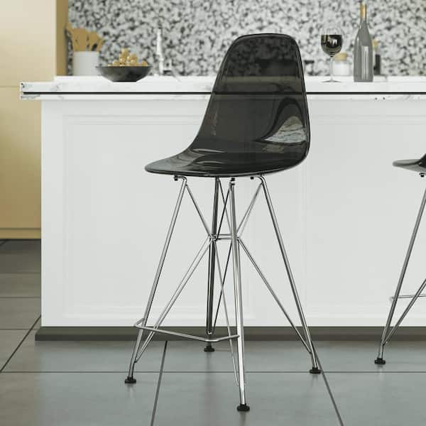 Cresco Modern Acrylic Barstool with Chrome Base and Footrest (Transparent Black)