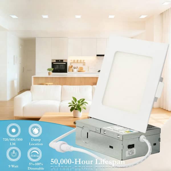 4 in. White Integrated LED Square Canless Recessed Light Dimmable Remodel Flat Panel Light for Office, Adjustable CCT