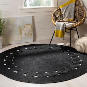 Natural Fiber Black Doormat 3 ft. x 3 ft. Round Border Area Rug