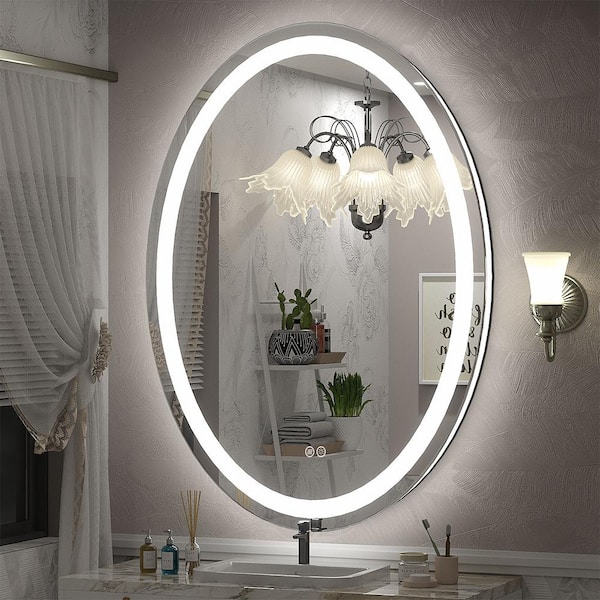 Apmir 30 in. W x 40 in. H Oval Frameless Super Bright 192 Leds/m Lighted Anti-Fog Tempered Glass Wall Bathroom Vanity Mirror