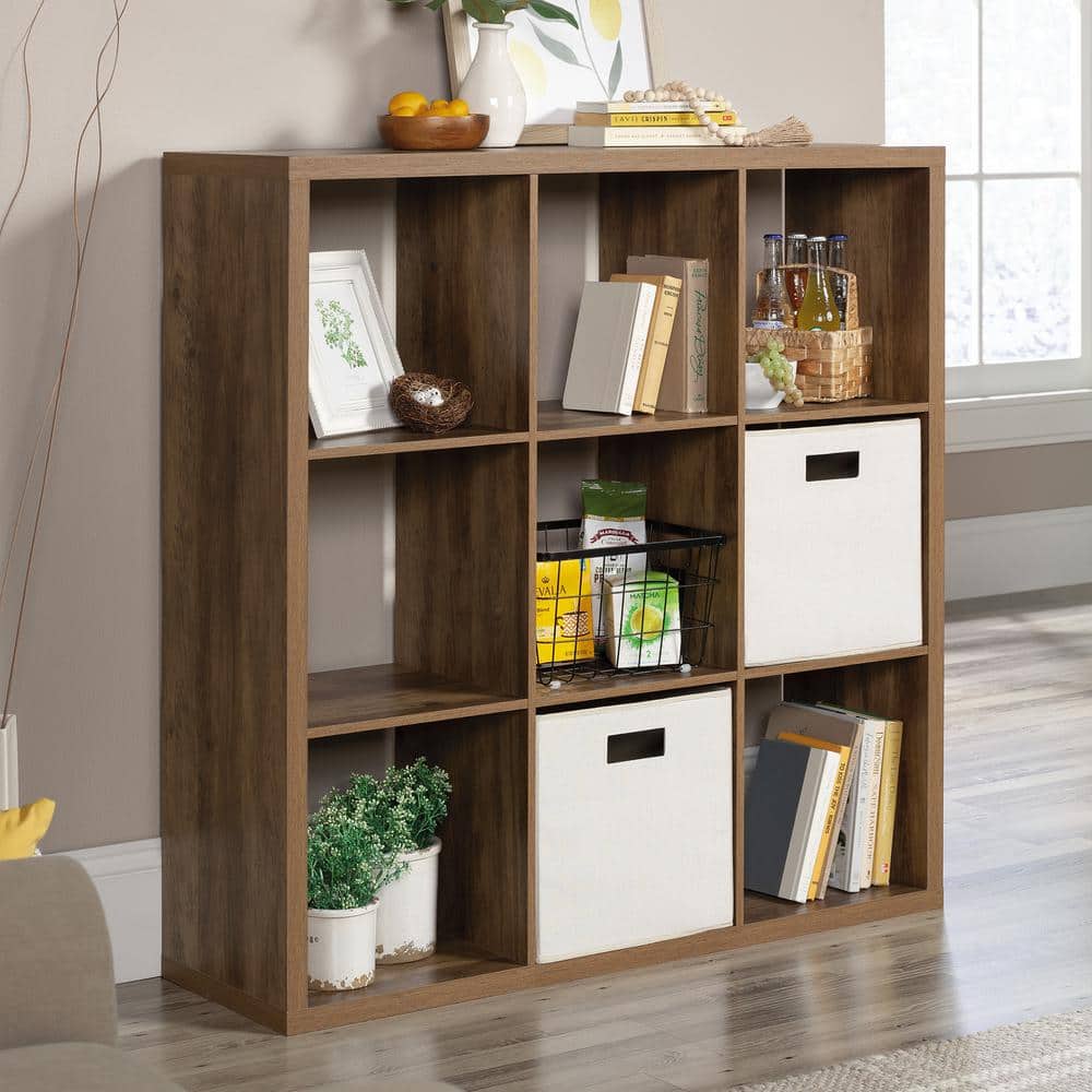 43.819" 9 Cube Organizer Storage Cube Rural Pine - Sauder: Laminated MDF, Adjustable Shelves