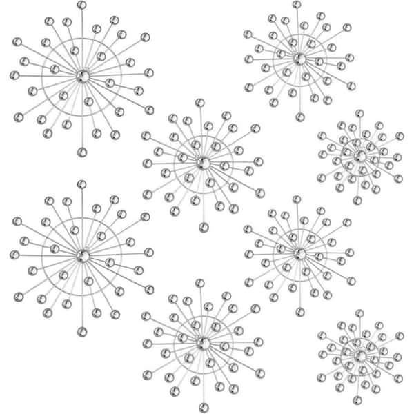 8-Pack 11.8 in x 11.8 in Silver Metal Wall Decor Bling Crystal Wall Art Cast Iron Rhinestones Sunburst Decor Metal work