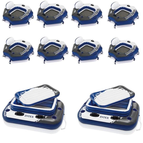 Intex Blue PVC Inflatable River Run Float (8) & Inflatable Mega Chill Cooler(2) (Total of 10 Pack), PVC