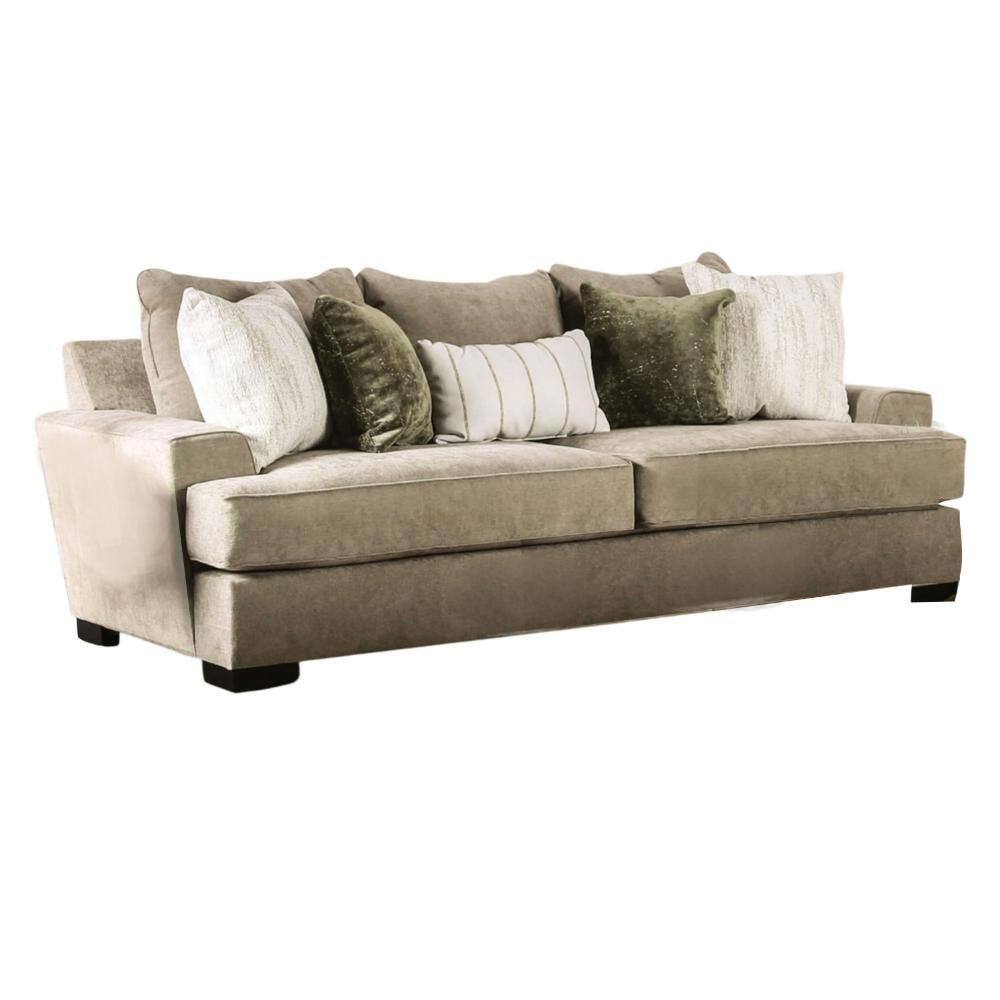 Adow 44 in. Straight Arm Fabric Rectangle with 4-Accent Pillows Sofa in Ivory, Brown and Black