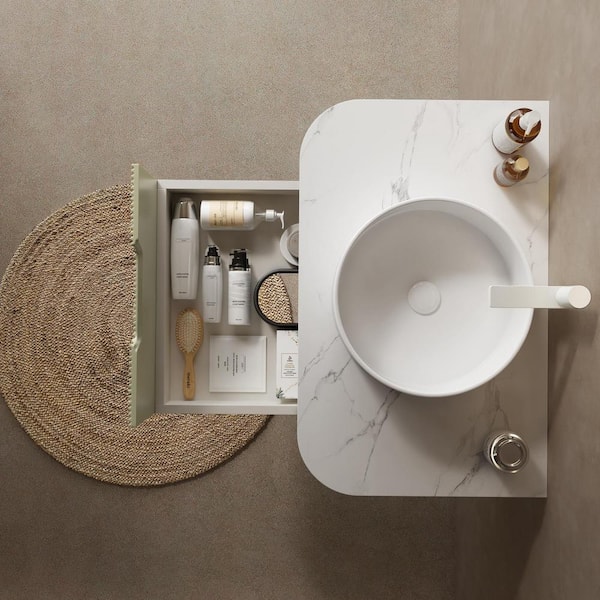 30 in. Floating Avocado Green Bath Vanity with White Ceramic Top and White Ceramic Basin