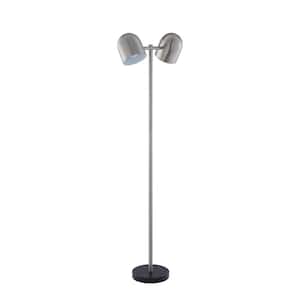 58 in. Gray 2 1-Way (On/Off) Standard Floor Lamp for Living Room with Metal Bell Shade