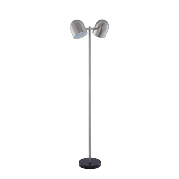 HomeRoots 58 in. Gray 2 1-Way (On/Off) Standard Floor Lamp for Living Room with Metal Bell Shade