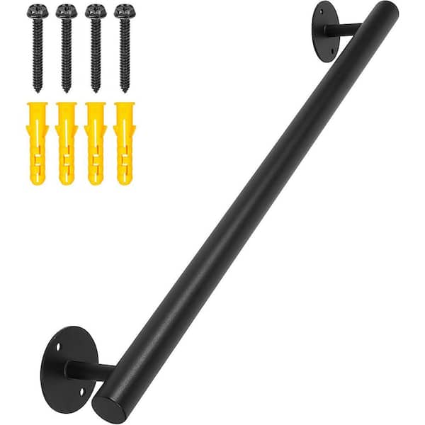 27 in. Black Metal Hand Rails for Indoor Stairs Wall Mounted Staircase Handrail Outdoor Safety Grab Bars Rails Kit