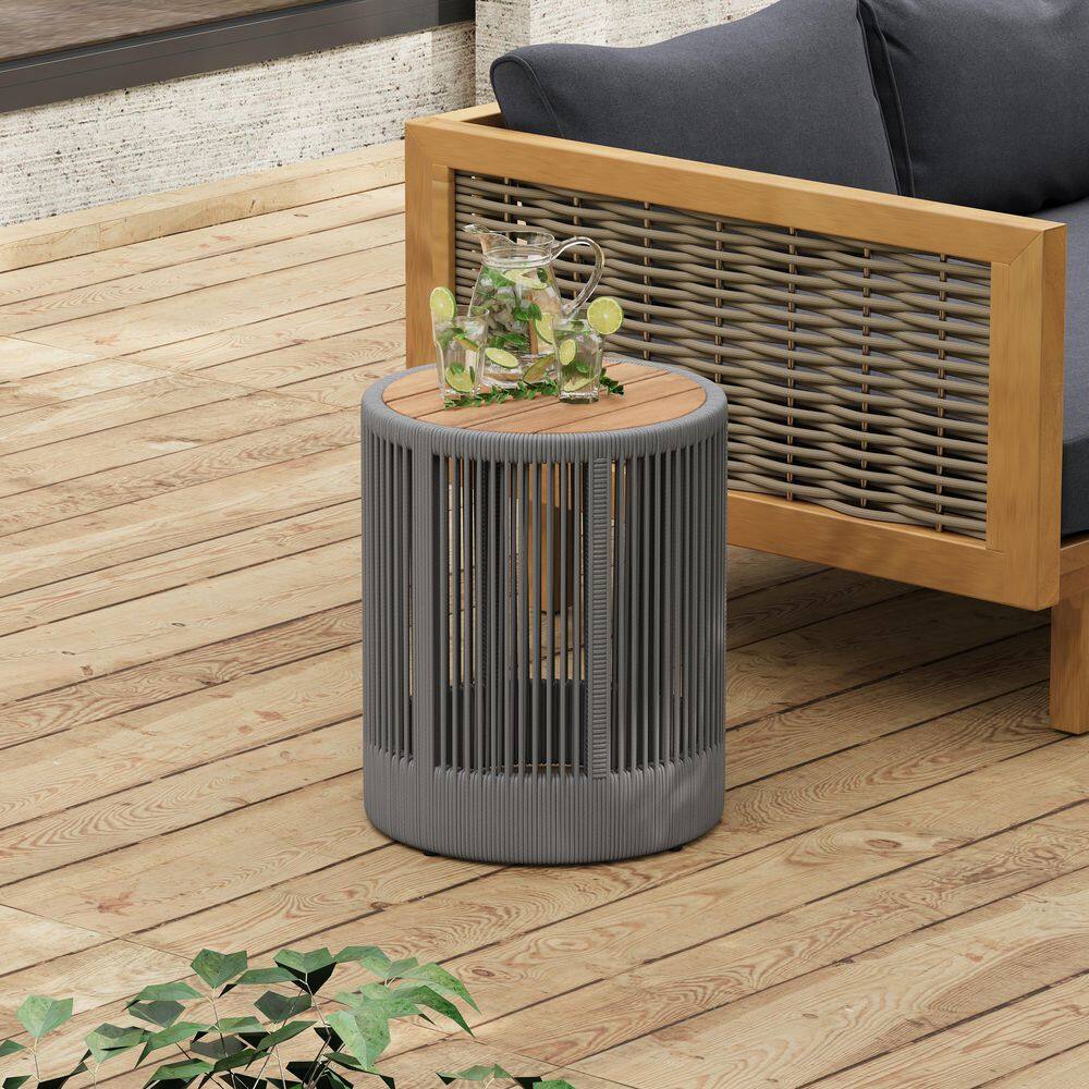 Gray Rattan rope and Acacia Wood Outdoor Side Table for Garden, Yard, Balcony price history on PriceWatchPro
