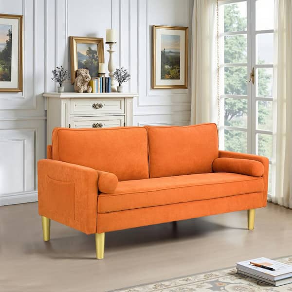 WONDER COMFORT Exquisite 65 in. Orange Polyester 2-Seater Loveseat with Side Pockets and Round Pillows