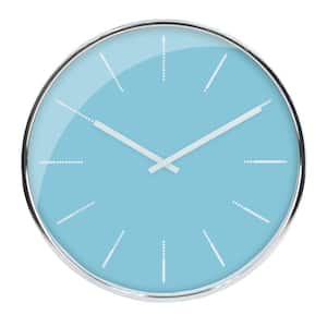 20 in. Silver-Blue Modern Round Metal Wall Clock
