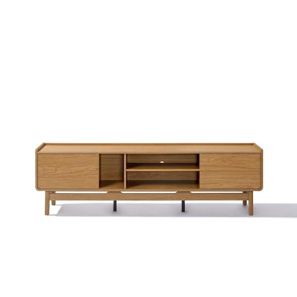 LuxenHome Brown Summer Oak Engineered Credenza TV Stand Fits TV's up to 70 in. with Storage