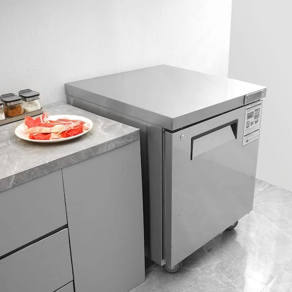 28-in. 7.4 cu. ft. Stainless Steel Undercounter Refrigerator, Silver, with Fan-Assisted Cooling and Lockable Single Door