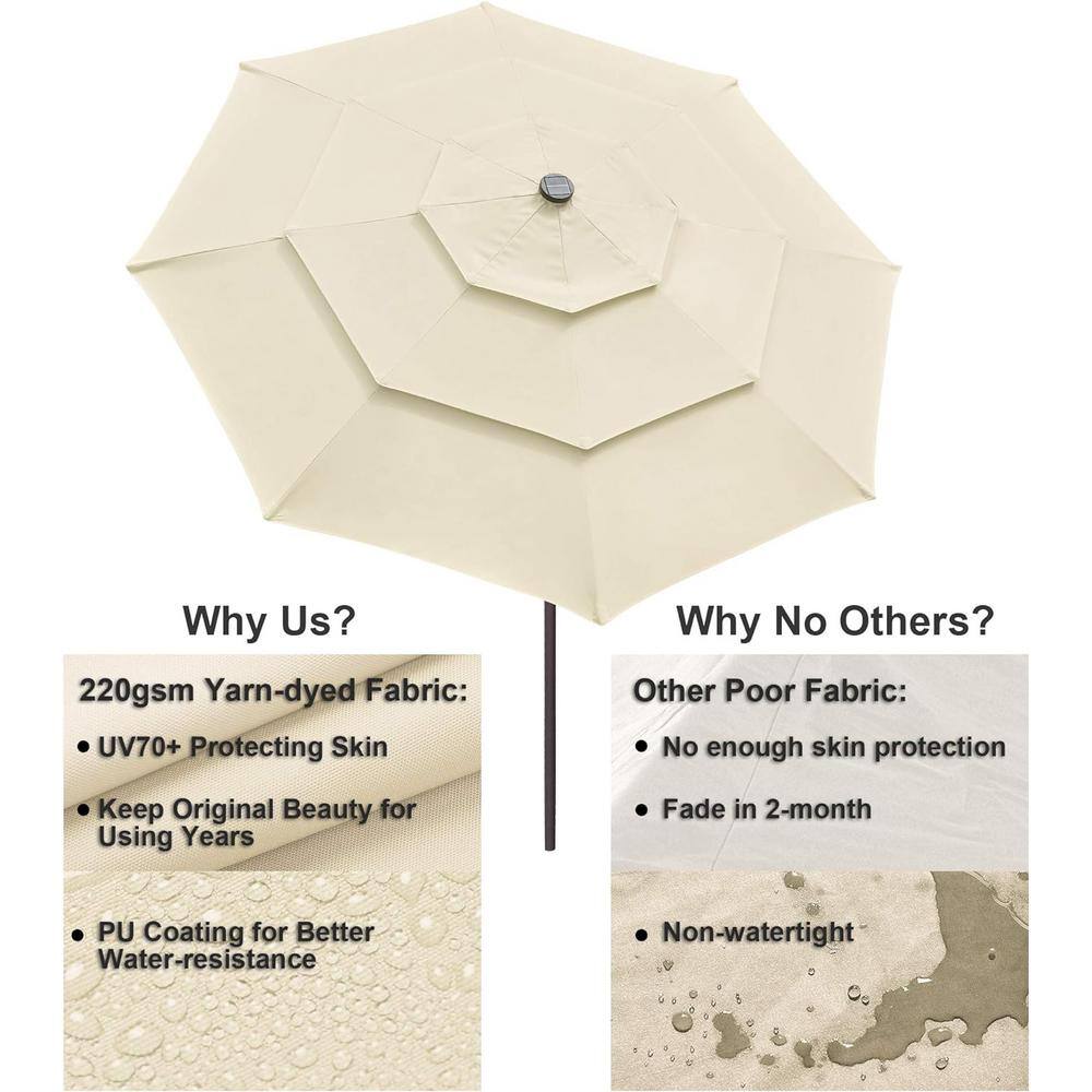10ft Beige Solar LED Outdoor Patio Umbrella with Steel Pole