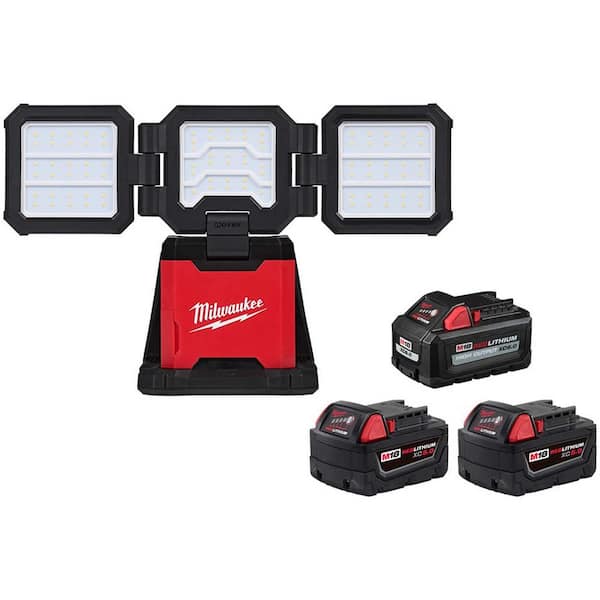 Milwaukee M18 18-Volt Lith-Ion Cordless 4500 Lumens ROVER Light with (1) High Output 6.0Ah Battery and (2) 5.0Ah Battery (3-Pack)