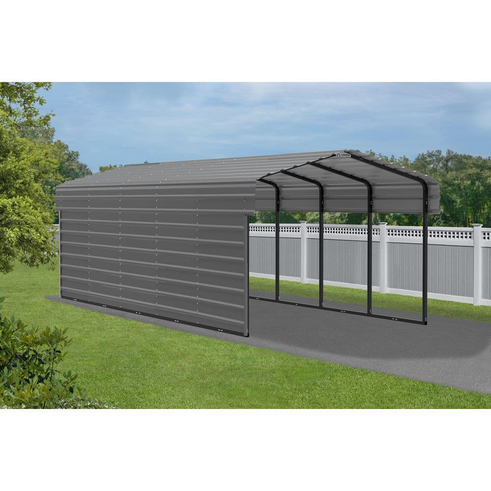 Charcoal Steel 10x24 ft Carport with Enclosure