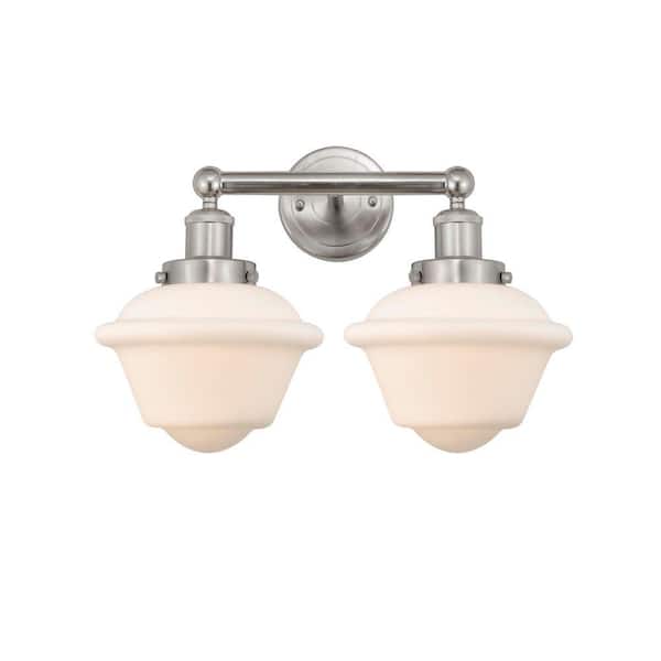 Oxford 15.5 in. 2-Light Brushed Satin Nickel Vanity Light with Glass Shade
