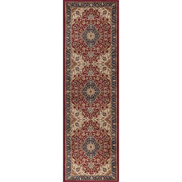 Tayse Rugs Sensation Border Red 2 ft. x 8 ft. Indoor Runner Rug
